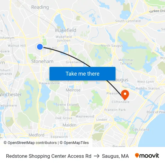 Redstone Shopping Center Access Rd to Saugus, MA map