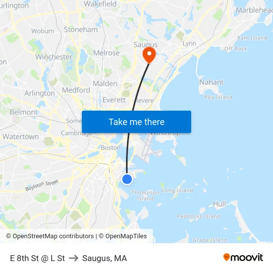 E 8th St @ L St to Saugus, MA map