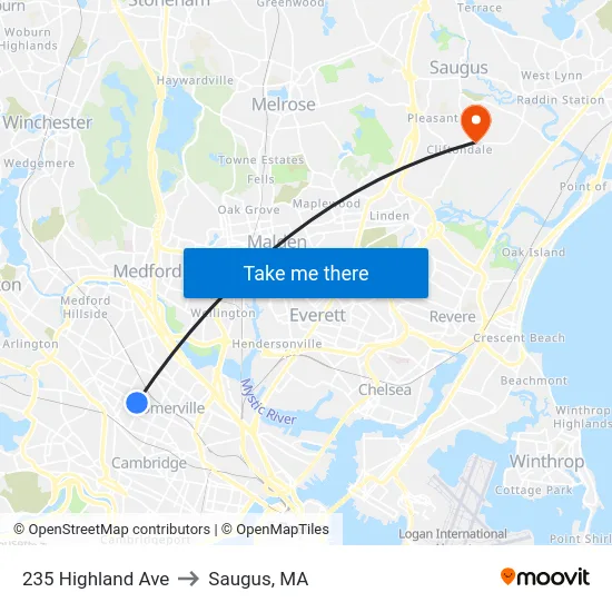 235 Highland Ave to Saugus, MA map