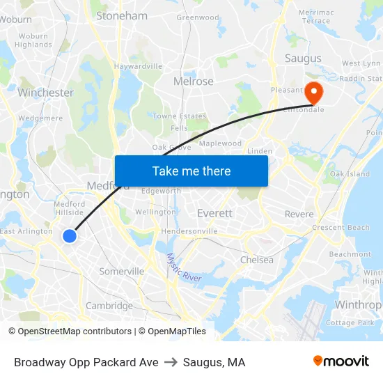 Broadway Opp Packard Ave to Saugus, MA map