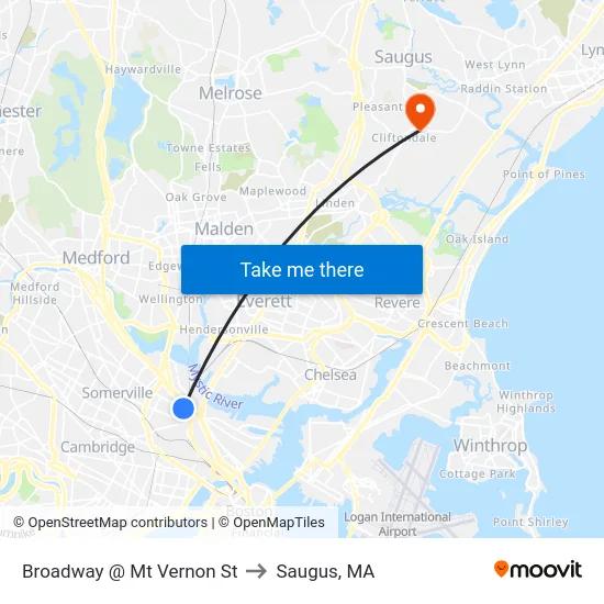 Broadway @ Mt Vernon St to Saugus, MA map