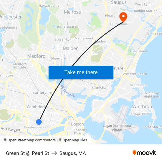 Green St @ Pearl St to Saugus, MA map