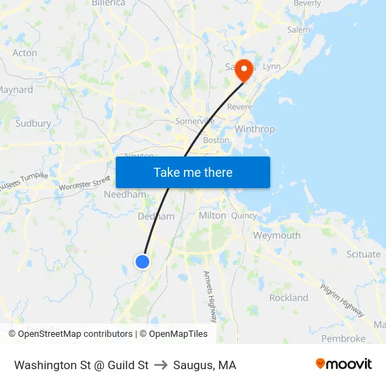 Washington St @ Guild St to Saugus, MA map