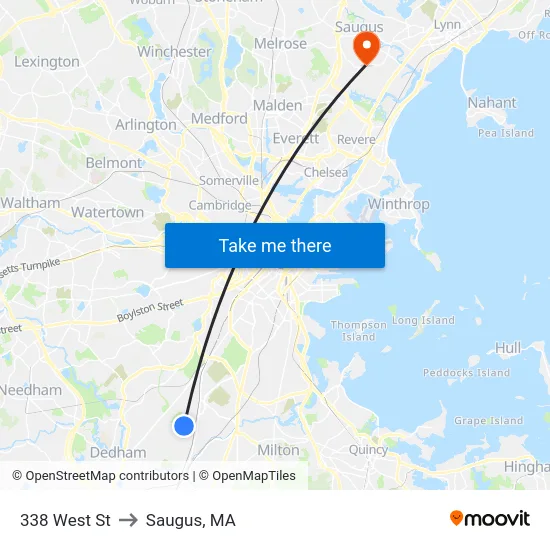 338 West St to Saugus, MA map