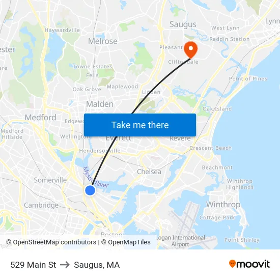 529 Main St to Saugus, MA map