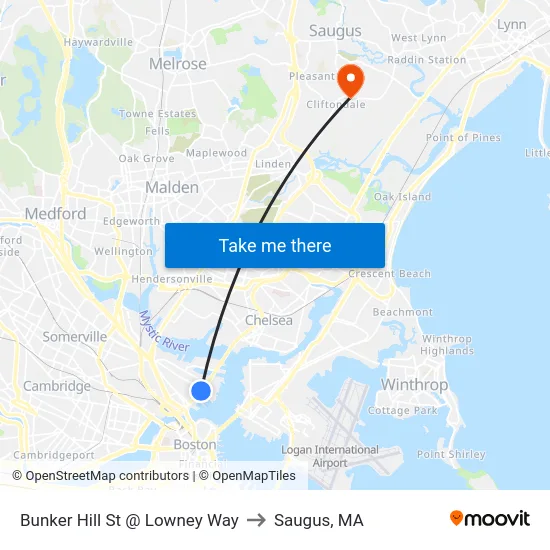 Bunker Hill St @ Lowney Way to Saugus, MA map