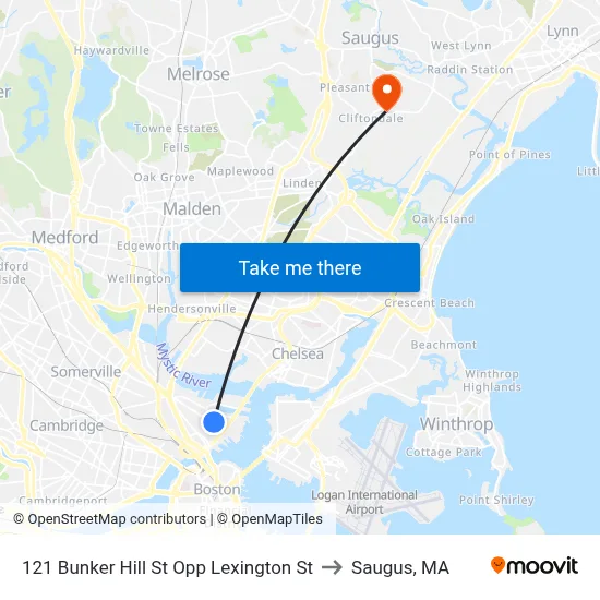 121 Bunker Hill St Opp Lexington St to Saugus, MA map