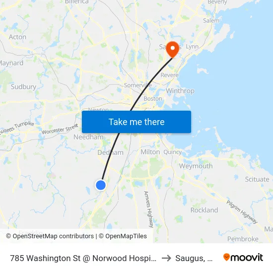 785 Washington St @ Norwood Hospital to Saugus, MA map