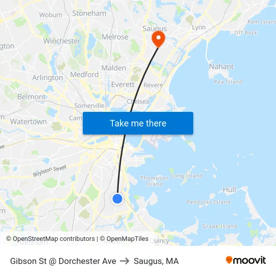 Gibson St @ Dorchester Ave to Saugus, MA map