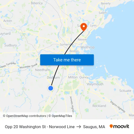 Opp 20 Washington St - Norwood Line to Saugus, MA map