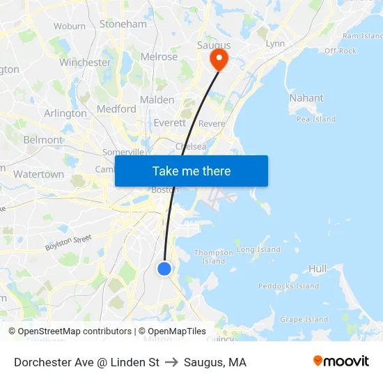 Dorchester Ave @ Linden St to Saugus, MA map