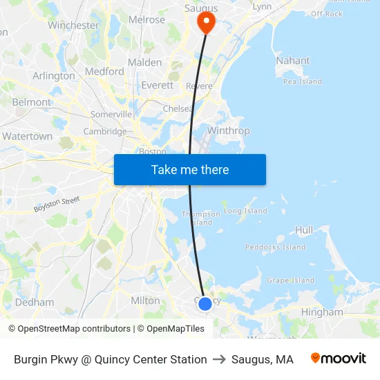 Burgin Pkwy @ Quincy Center Station to Saugus, MA map