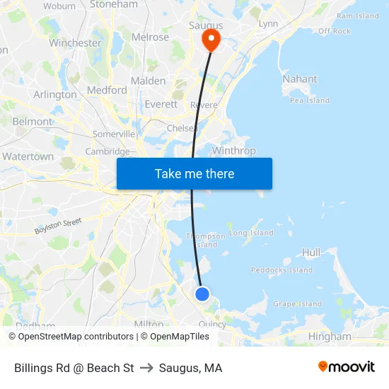 Billings Rd @ Beach St to Saugus, MA map