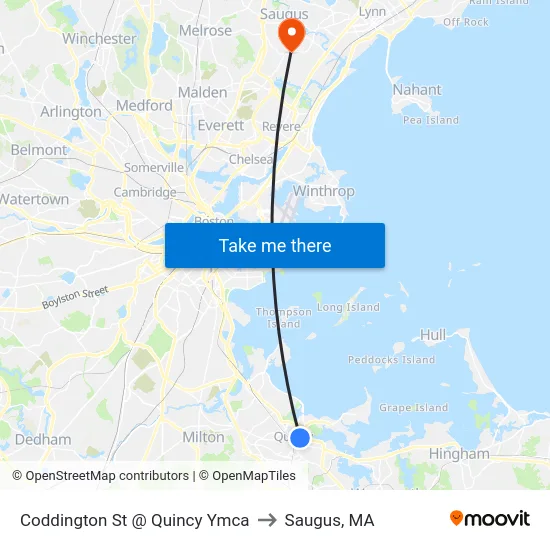 Coddington St @ Quincy Ymca to Saugus, MA map