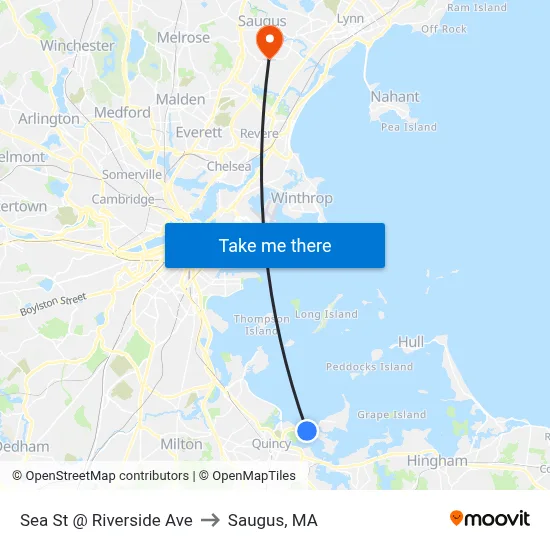 Sea St @ Riverside Ave to Saugus, MA map