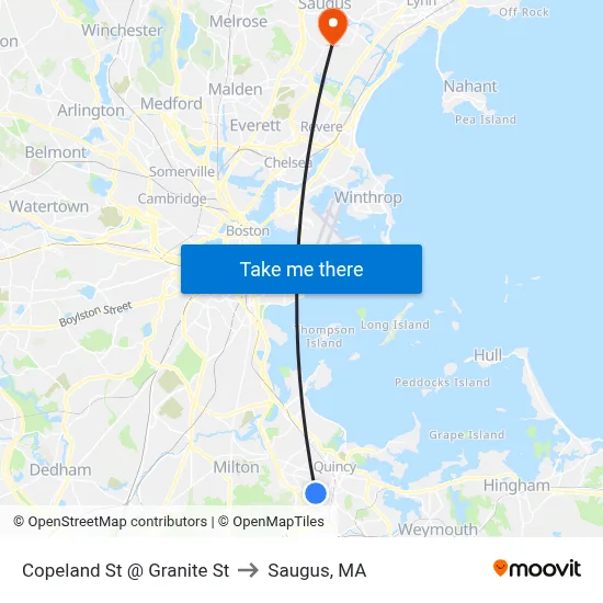 Copeland St @ Granite St to Saugus, MA map
