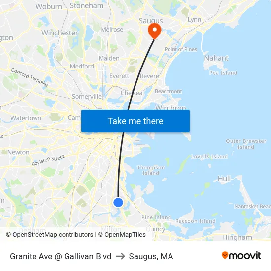 Granite Ave @ Gallivan Blvd to Saugus, MA map