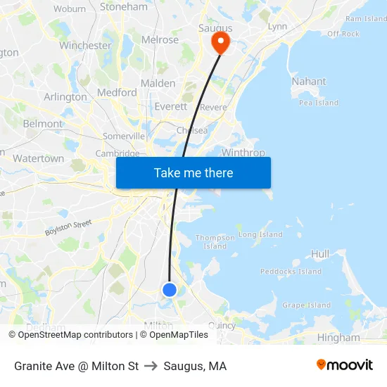 Granite Ave @ Milton St to Saugus, MA map