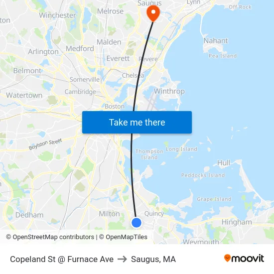 Copeland St @ Furnace Ave to Saugus, MA map