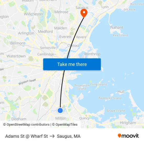 Adams St @ Wharf St to Saugus, MA map