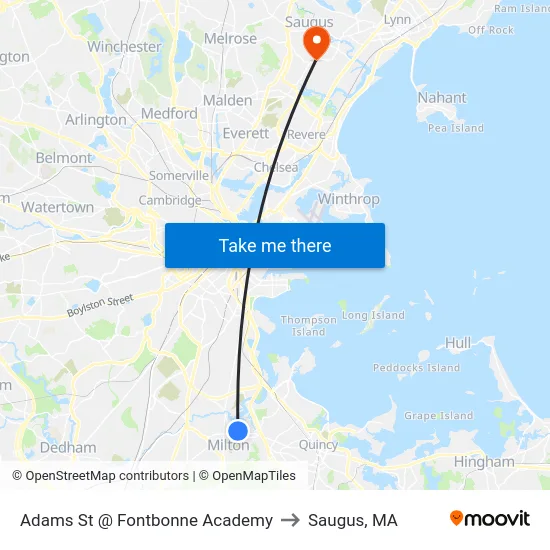 Adams St @ Fontbonne Academy to Saugus, MA map
