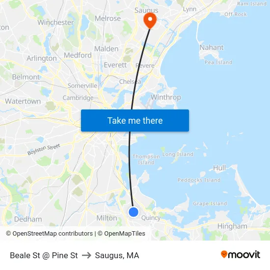 Beale St @ Pine St to Saugus, MA map