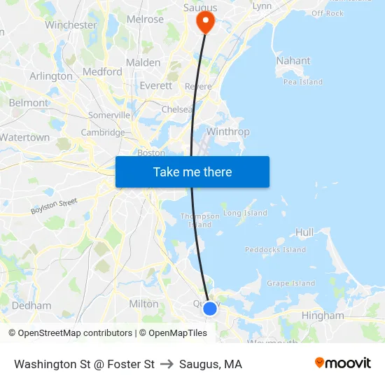 Washington St @ Foster St to Saugus, MA map