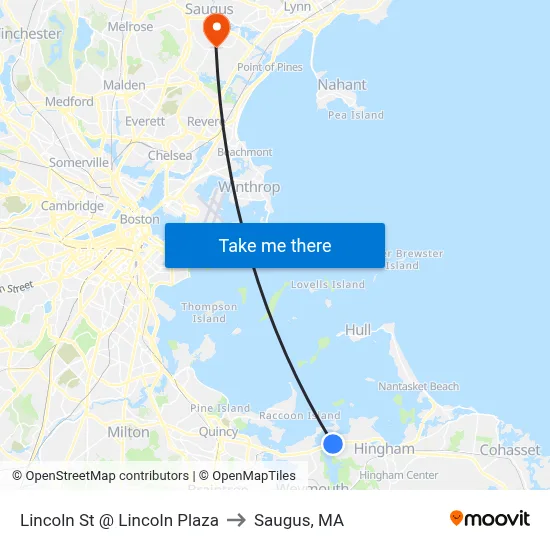 Lincoln St @ Lincoln Plaza to Saugus, MA map