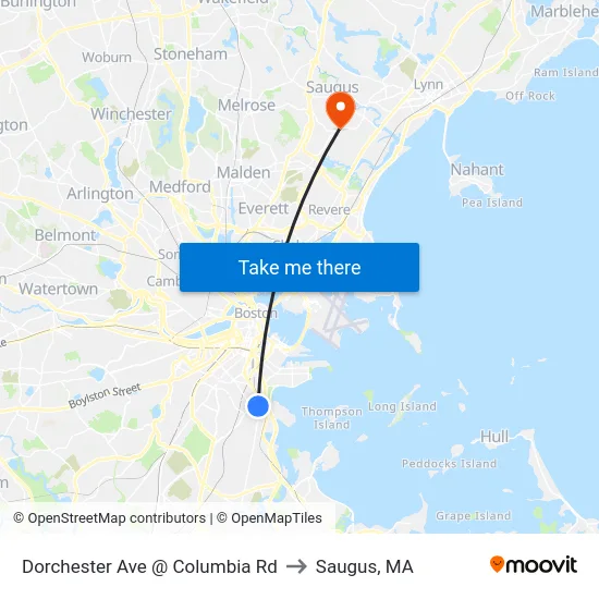 Dorchester Ave @ Columbia Rd to Saugus, MA map
