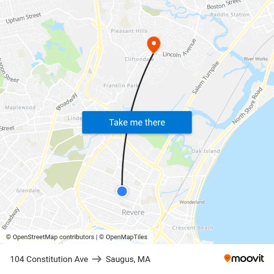 104 Constitution Ave to Saugus, MA map