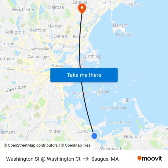 Washington St @ Washington Ct to Saugus, MA map