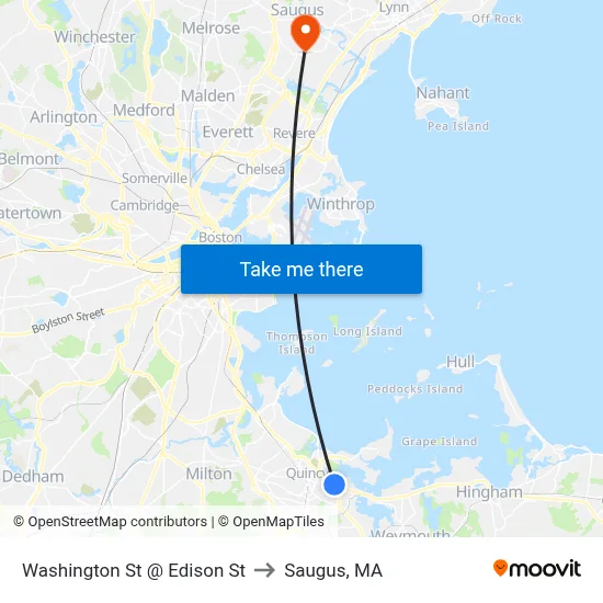 Washington St @ Edison St to Saugus, MA map
