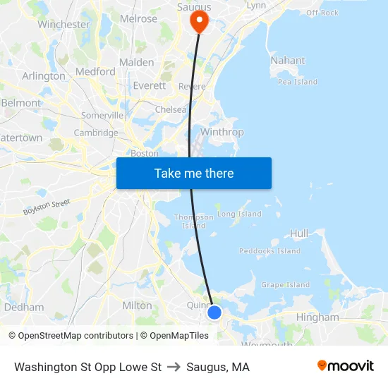 Washington St Opp Lowe St to Saugus, MA map