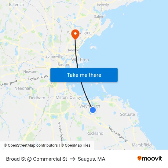 Broad St @ Commercial St to Saugus, MA map