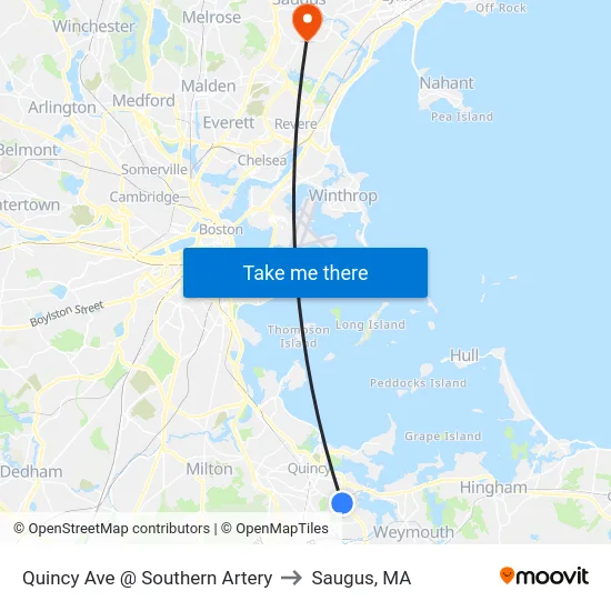 Quincy Ave @ Southern Artery to Saugus, MA map