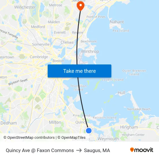 Quincy Ave @ Faxon Commons to Saugus, MA map