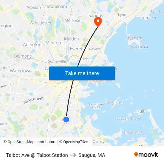 Talbot Ave @ Talbot Station to Saugus, MA map