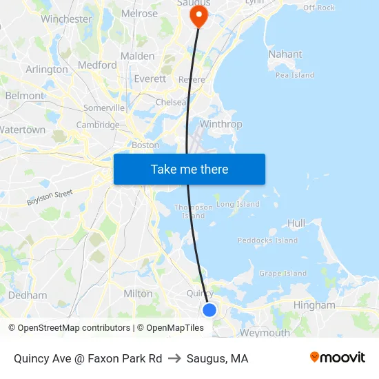 Quincy Ave @ Faxon Park Rd to Saugus, MA map