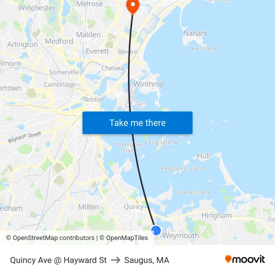 Quincy Ave @ Hayward St to Saugus, MA map