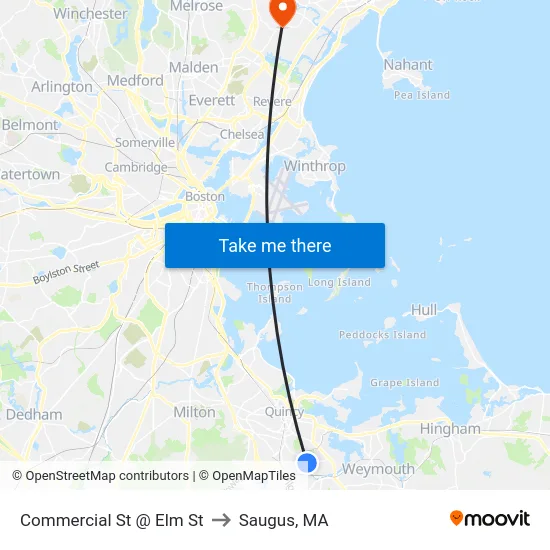 Commercial St @ Elm St to Saugus, MA map