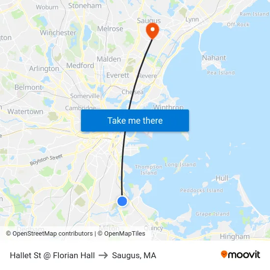 Hallet St @ Florian Hall to Saugus, MA map