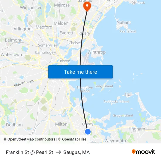 Franklin St @ Pearl St to Saugus, MA map