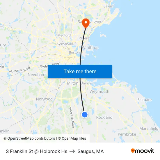 S Franklin St @ Holbrook Hs to Saugus, MA map