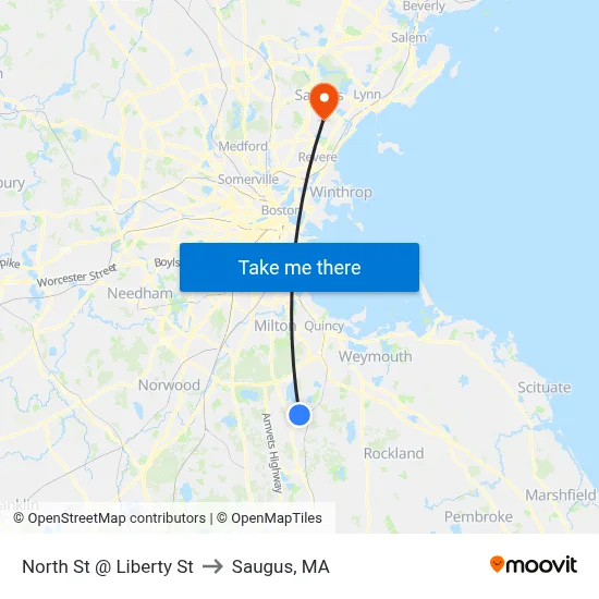 North St @ Liberty St to Saugus, MA map