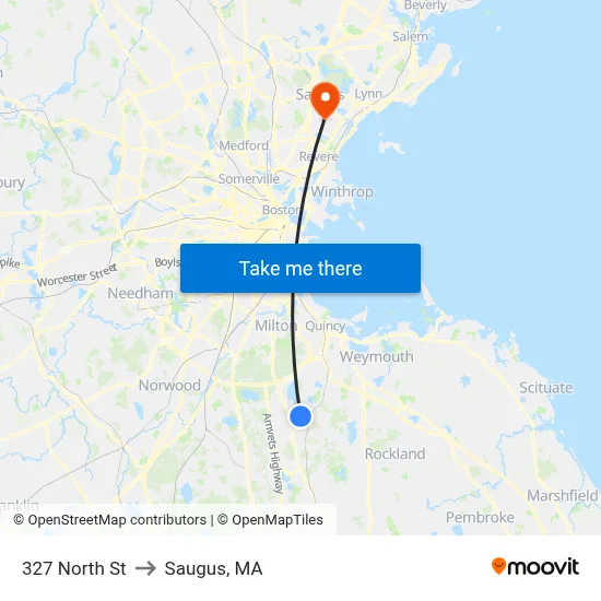 327 North St to Saugus, MA map