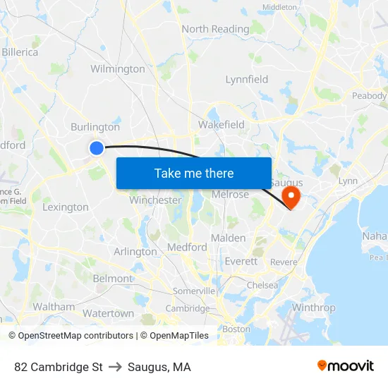 82 Cambridge St to Saugus, MA map