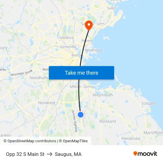 Opp 32 S Main St to Saugus, MA map