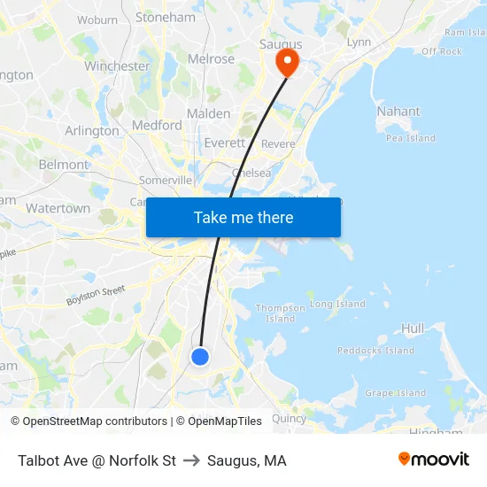 Talbot Ave @ Norfolk St to Saugus, MA map