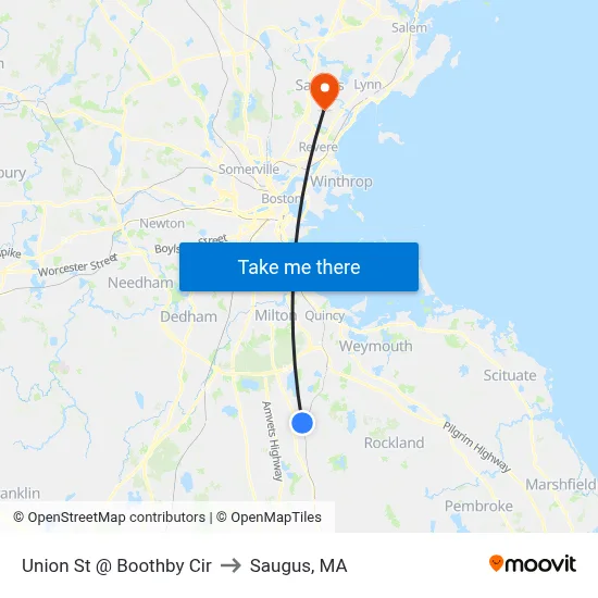 Union St @ Boothby Cir to Saugus, MA map