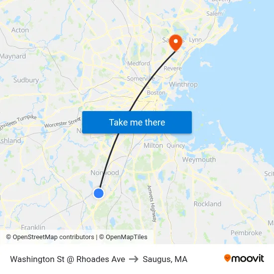 Washington St @ Rhoades Ave to Saugus, MA map